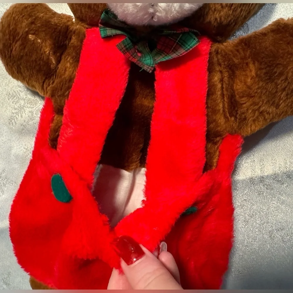 Vintage Christmas Teddy Bear Stocking Santa Hat 90s Cute Grannycore Decor 80’s